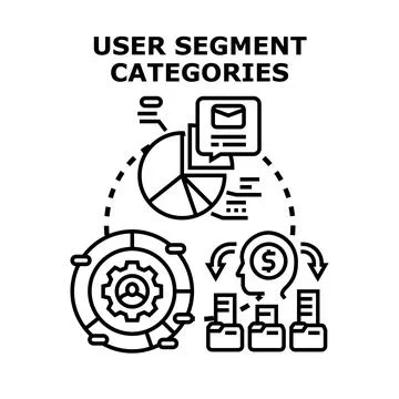Marketing user segment categories and data analysis process Stock Illustration