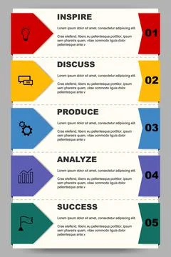 Marketing vector template for a brochure with 5 steps in a vertical layout 스톡 일러스트