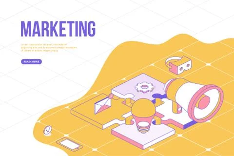 Marketing web banner concept. Creative design template with Isometric objects Stock Illustration