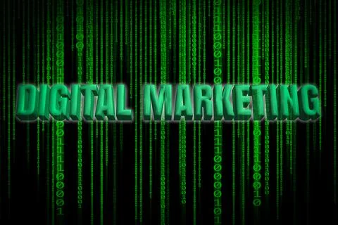 Marketing word with binary code on screen. Fotos de archivo