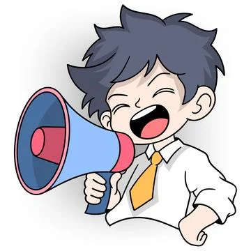 Marketing worker shouting using a megaphone to announce sales discounts Stock Illustration
