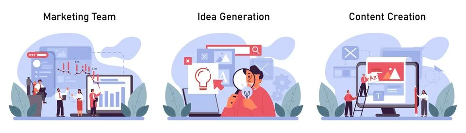 Marketing Workflow set. Flat vector illustration Stock Illustration