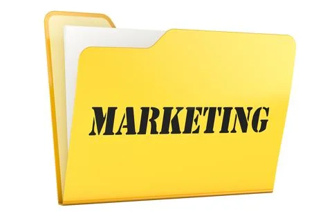 Marketing, yellow folder. 3D rendering Stock Illustration