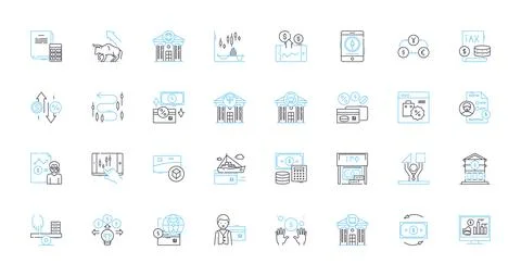 Marketplace linear icons set. Commerce, Exchange, Trade, Barter, Auction, Retail Ilustração Stock