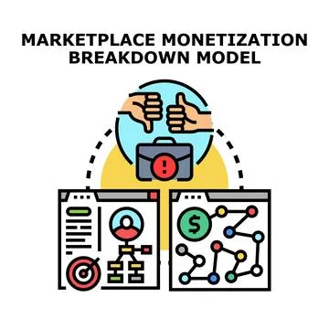 Marketplace monetization breakdown model analyzing business strategy and ea.. Stock Illustration