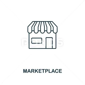 Marketplace outline icon. Thin line element from crowdfunding icons collection Stock Illustration
