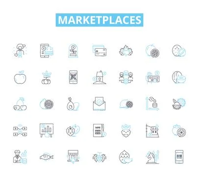 Marketplaces linear icons set. E-commerce, Auctions, Bidding, Trading, Online Ilustração Stock