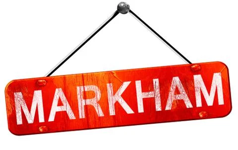 Markham, 3D rendering, a red hanging sign Stock Illustration