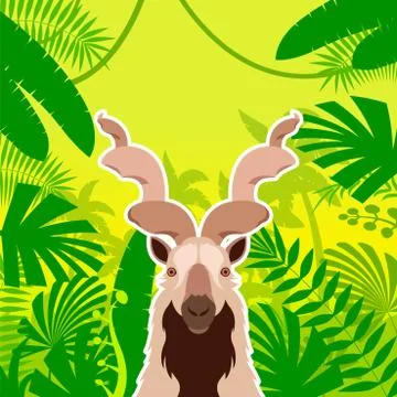 Markhor on the Jungle Background Stock Illustration