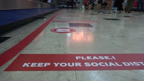Marking on the airport floor on the arrival baggage dispensing point Stock Footage 136932016