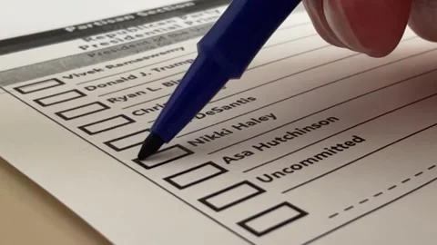 Marking ballot for Haley in slo-mo Stock-Footage 263254774