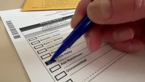 Marking ballot for Nikki Haley Stock Footage 263253048