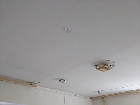 Marking on the ceiling. Installation of a stretch ceiling Stock-Fotos
