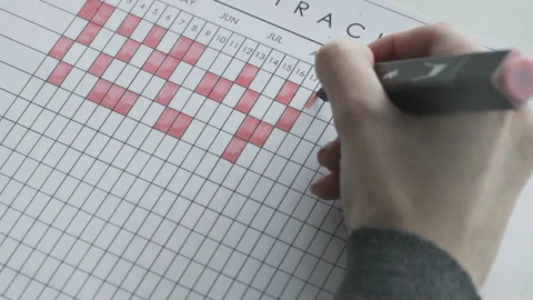 Marking days on a calendar by red felt pen Video stock 105444516