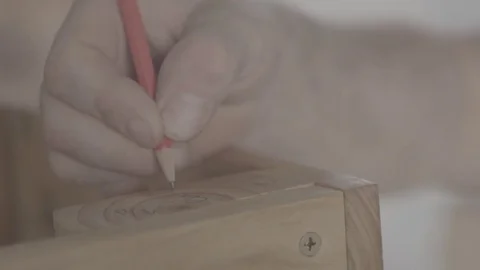 Marking dimensions on wood work Stock Footage 73890175