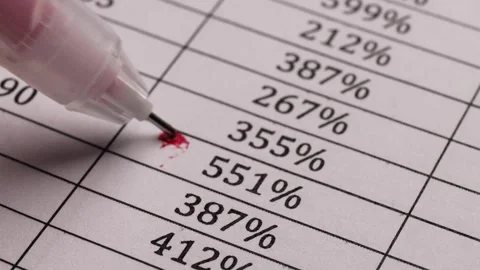 Marking an error in the data table with a red pen. concept of business, Stock Footage 304678569