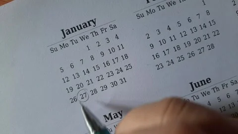 Marking January date on the calendar Stock Footage 295469995