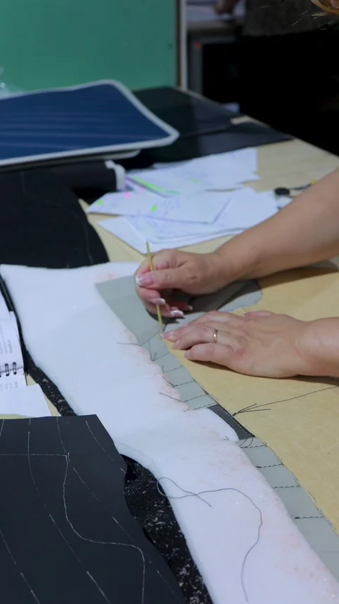 Marking Leather Pattern for Custom Car Mat Stock Footage 329325850