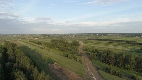 Marking a new road, first stage of construction, aerial view Stock Footage 120399178