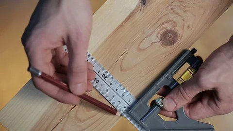 Marking plank by pencil with Square ruler Video stock 72196997