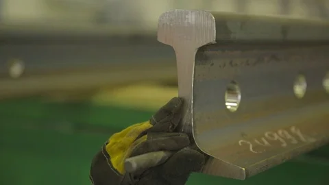 Marking of rails by a person Stock Footage 76644481