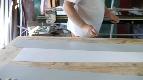 Marking of a sheet of metal. Construction of a private house. Stock Footage 230279351