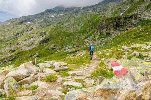 Marking trail of mountain path, Austrian Alps Stock Photos