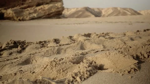 Marks on the beach sand from the dragging of Green Sea turtle,  in Al Stock Footage 151663307
