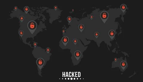 The marks with cracked red locks on the world map of the planet earth. Cyberc Stock Illustration