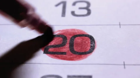 Marks a reminder in calendar about date of the twentieth day of month 스톡 동영상 219944186