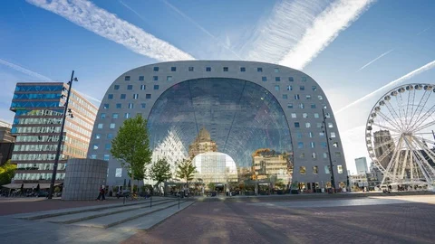 Markthal landmark building time lapse in Rotterdam, Netherlands Stock Footage 117700475