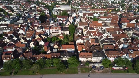 Marktheidenfeld Town Core with Main River - [2160p/4K/30fps] - Zoom-Out-Up-Clip Stock-Footage 244044948