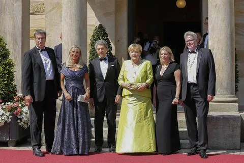 Markus Söder, Karin Baumüller-Söder, Joachim Sauer, Angela Merkel, Stefani Stock Photos