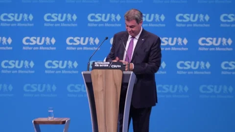 Markus Söder Prime Minister of Bavaria at the party convention Stockbeeldmateriaal 266114924
