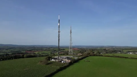 Marldon, South Devon, England: DRONE VIEWS: Beacon Hill transmission station Stock Footage 252587315
