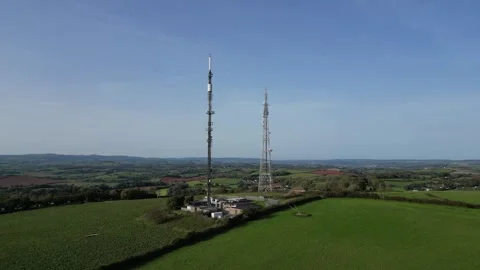 Marldon, South Devon, England: DRONE VIEWS: Beacon Hill transmission station Stock Footage 252587350
