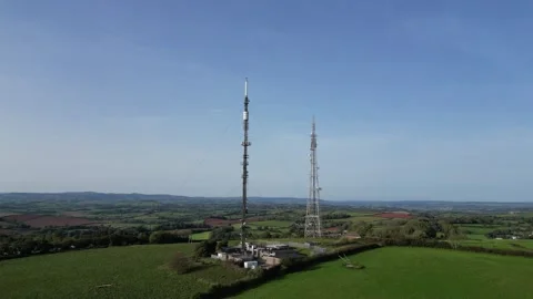 Marldon, South Devon, England: DRONE VIEWS: Beacon Hill transmission station Stock Footage 252587474