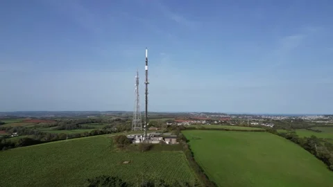 Marldon, South Devon, England: DRONE VIEWS: Beacon Hill transmission station Stock Footage 252587692