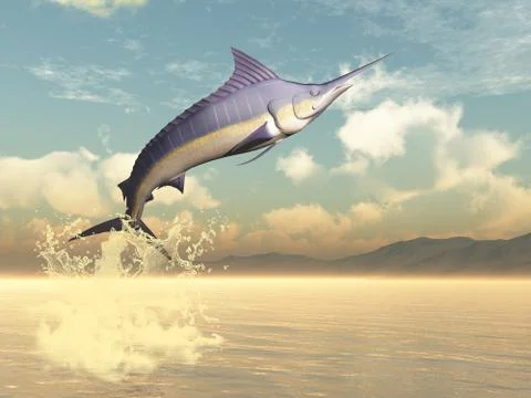 Marlin fish jump - 3D render Stock Illustration