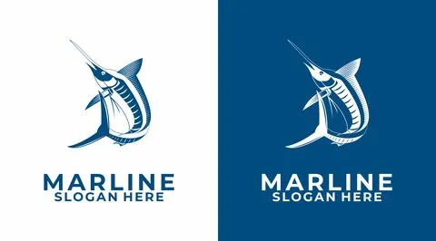 Marlin Fish logo design template, Marlin Swordfish Jumping Logo Design Vector Stock Illustration