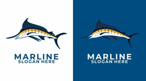 Marlin Fish logo design template, Marlin Swordfish Mascot Logo Design Vector Stock Illustration