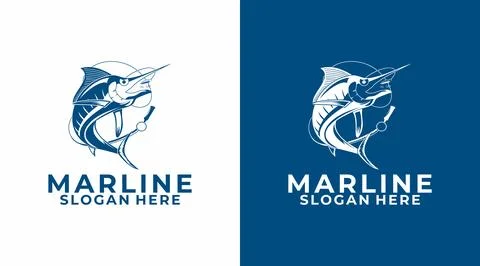 Marlin Fish logo design template, Marlin Swordfish Jumping Logo Design Vector Stock Illustration