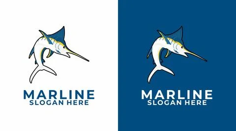 Marlin Fish logo design template, Marlin Swordfish Mascot Logo Design Vector Stock Illustration