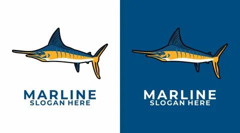 Marlin Fish logo design template, Marlin Swordfish Mascot Logo Design Vector Stock Illustration
