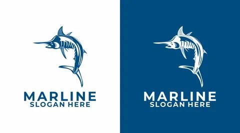 Marlin Fish logo design template, Marlin Swordfish Jumping Logo Design Vector Stock Illustration