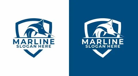 Marlin Fish logo design template, Marlin Swordfish with shield Fishing club.. Illustrazione stock