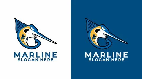 Marlin Fish logo design template, Marlin Swordfish Mascot Logo Design Vector Stock Illustration