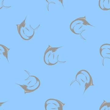 Marlin Fish Seamless Pattern Set of Fish Isolated on Blue Background. Marl... 스톡 사진