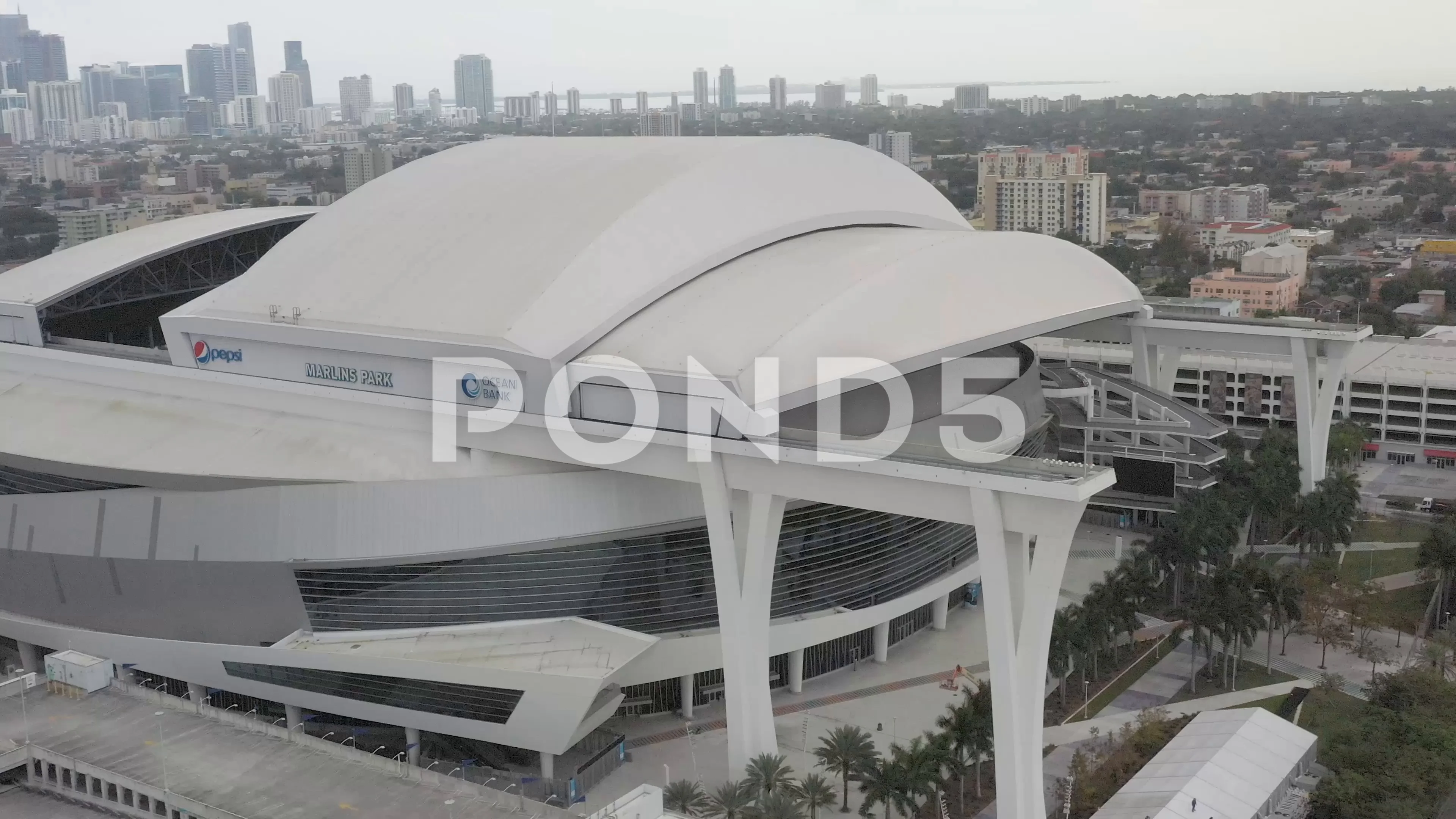Aerial shot of Marlins Park Stadium roof, Stock Video