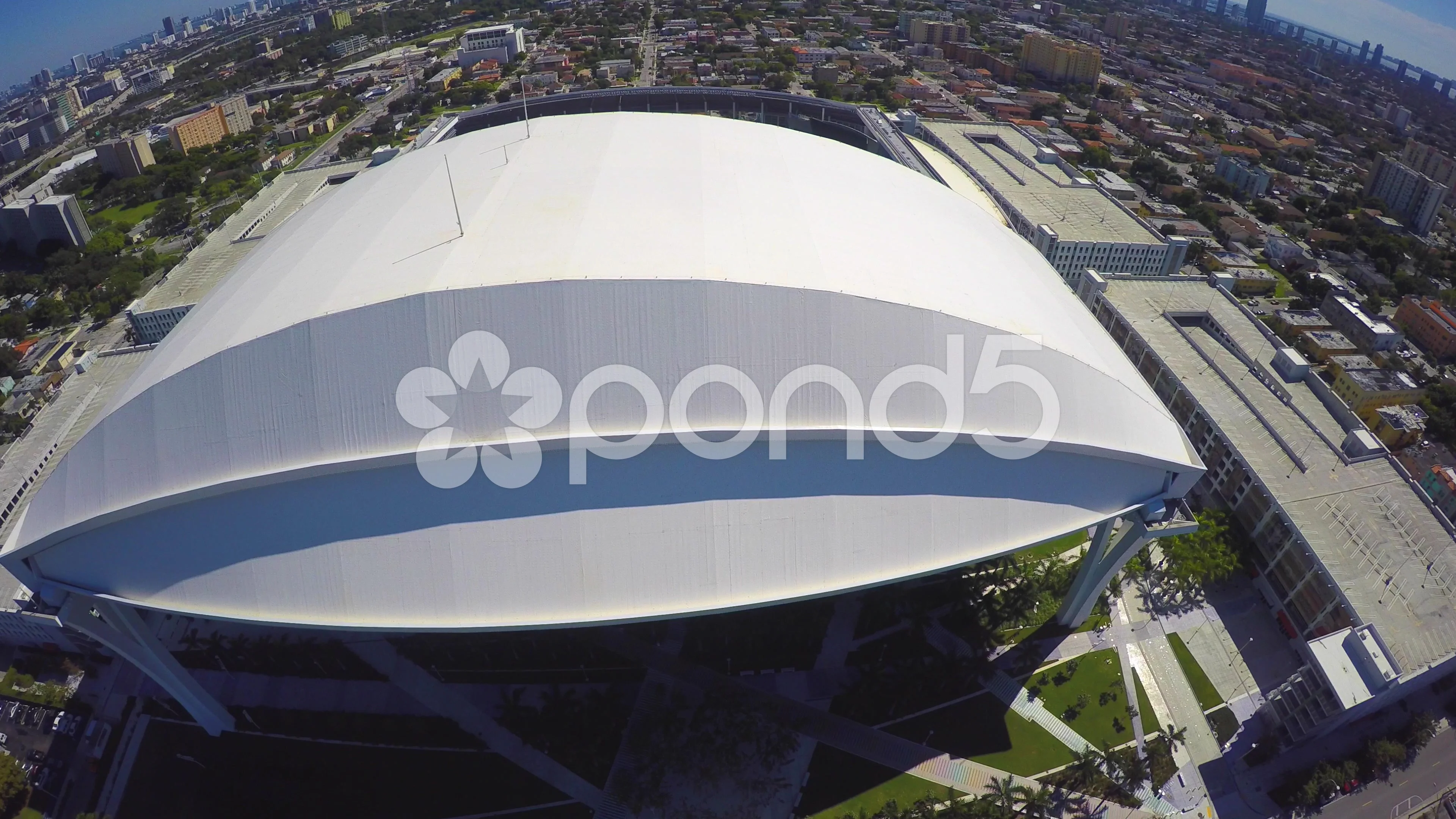 Aerial shot of Marlins Park Stadium roof, Stock Video